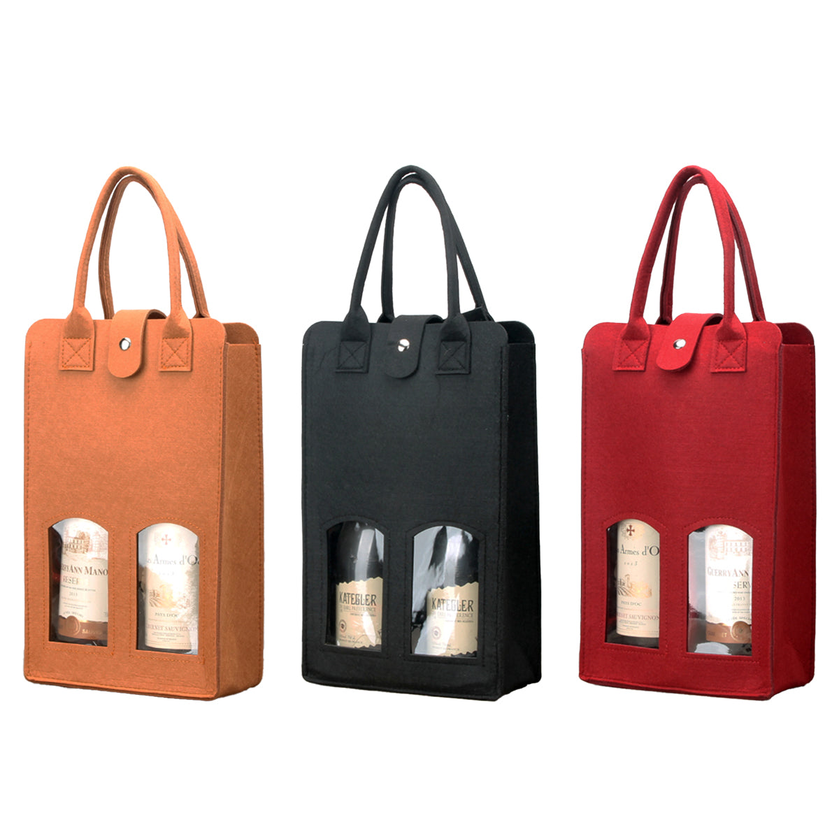 Double Bottle Felt Wine Gift Bag with Window and Handle for Wine Packaging