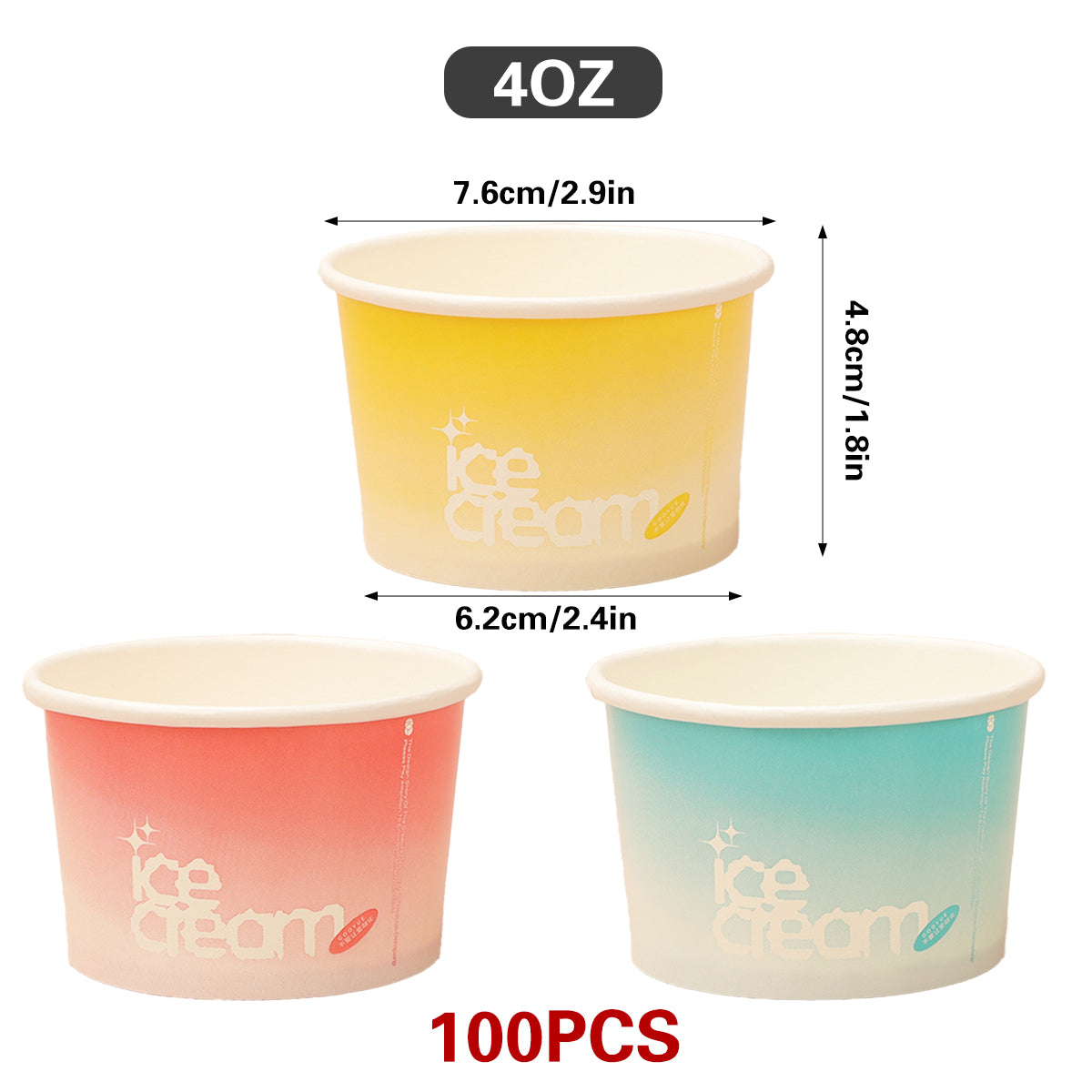 100PCS 4oz Ice Cream Paper Cups Food-Grade Waterproof Takeaway