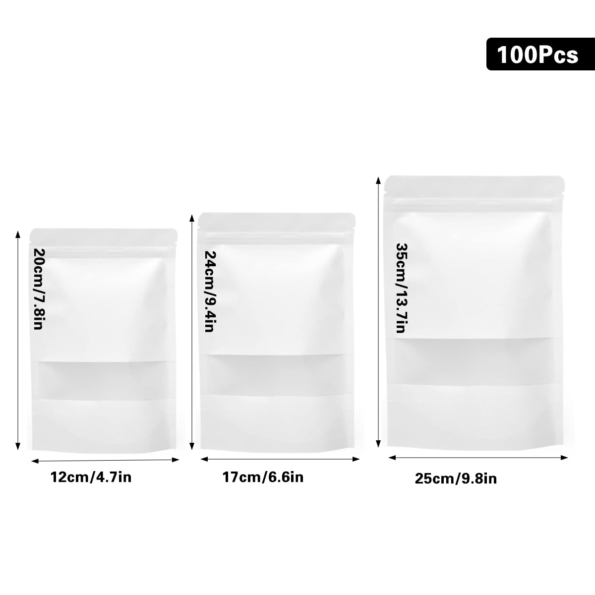 100PCS Kraft Paper Bags with Clear Window Zip Lock Stand-Up Packaging