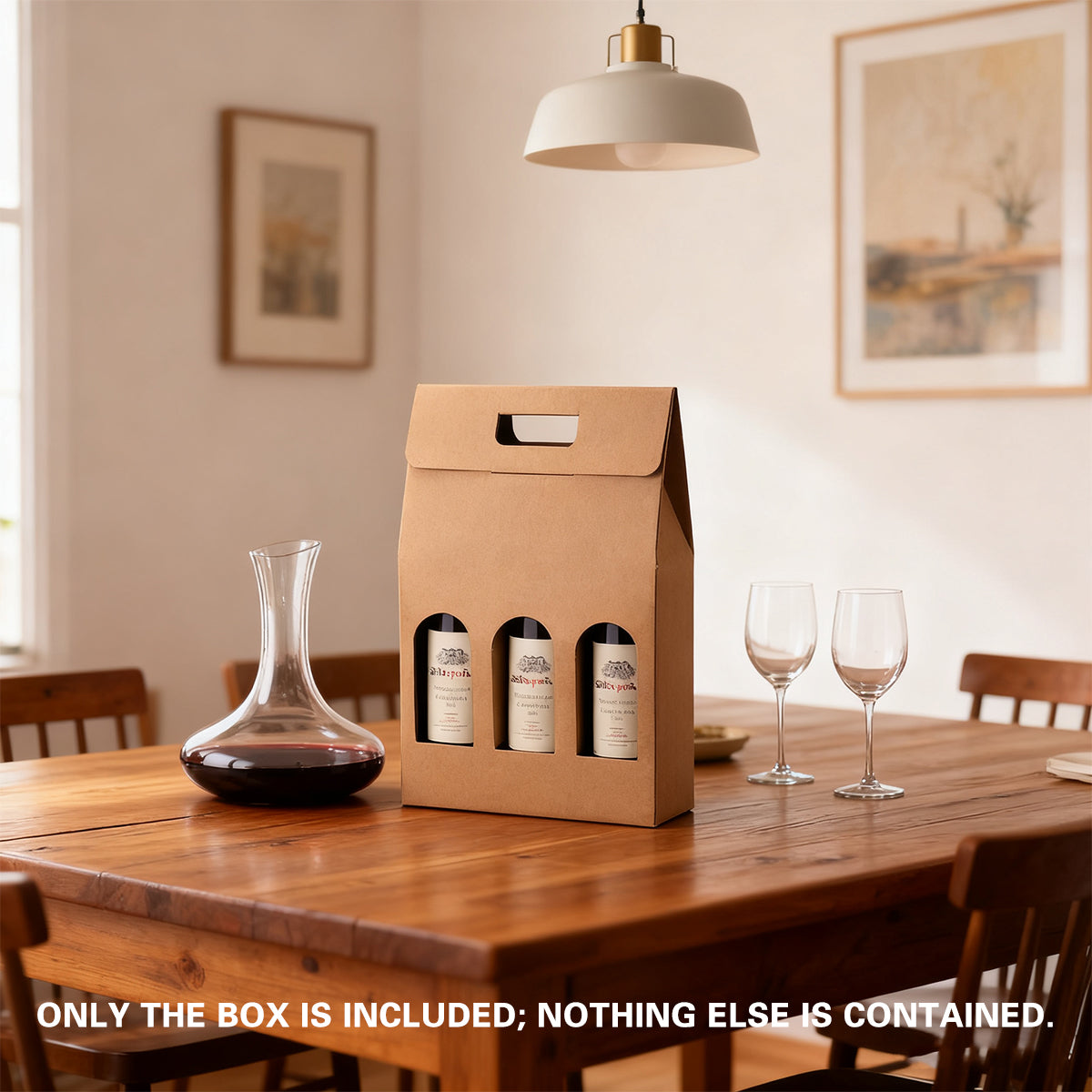 5PCS 3 Bottle Kraft Paper Wine Gift Boxes with Handle Packaging