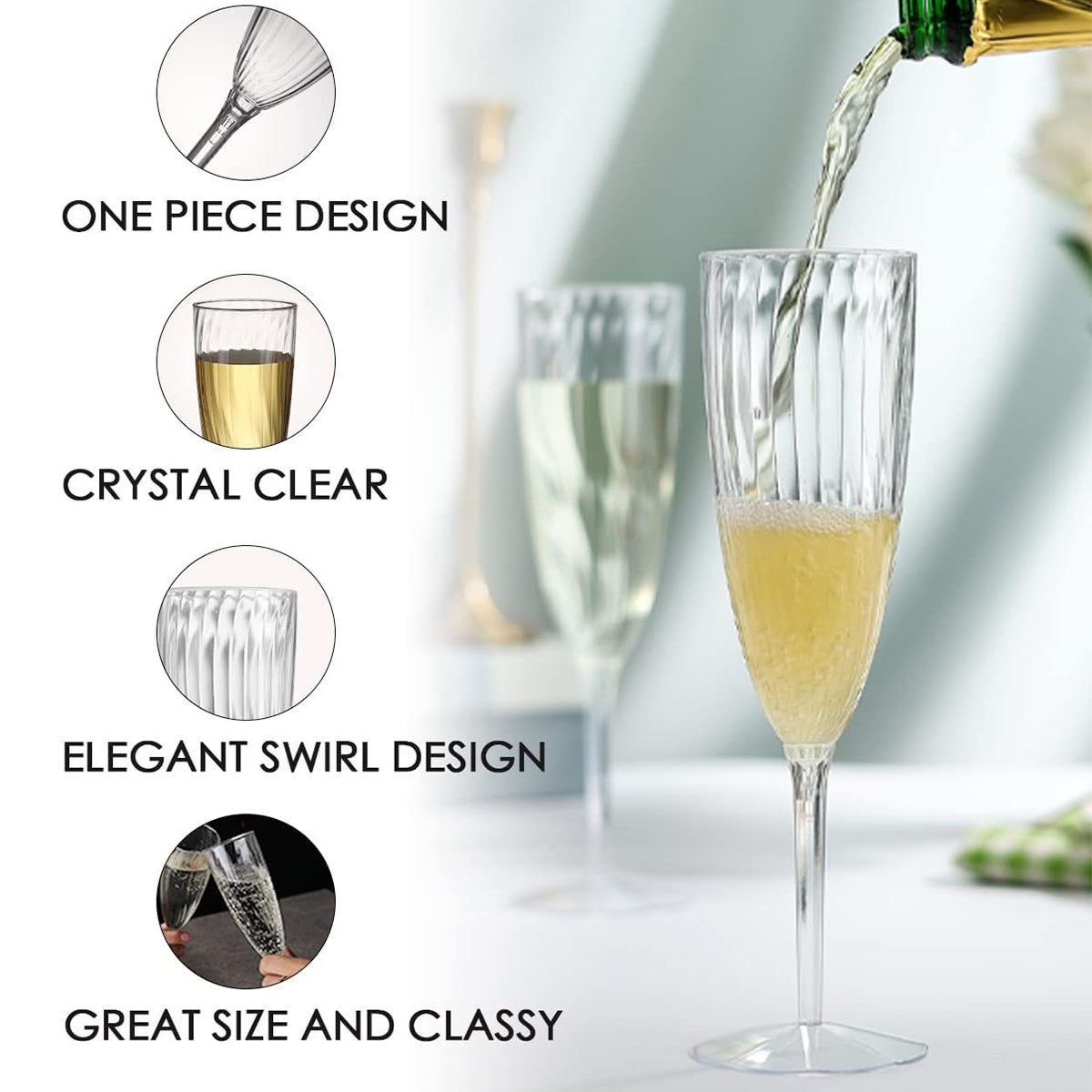 8pcs 180ml Tall Plastic Champagne Glasses for Events