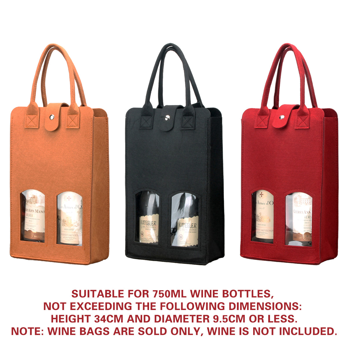 Double Bottle Felt Wine Gift Bag with Window and Handle for Wine Packaging