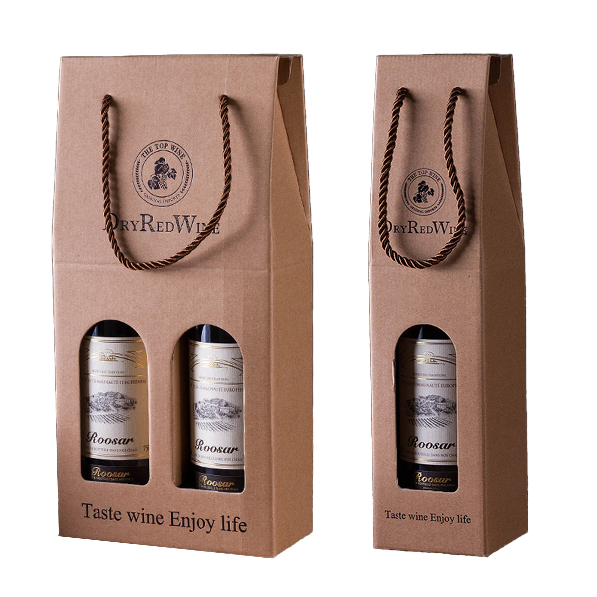 Handheld Wine Gift Box Single or Double Bottles Corrugated Cardboard Durable