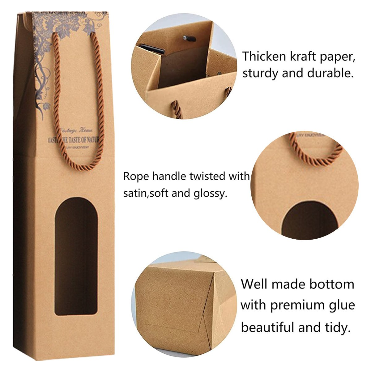 10PCS Wine Paper Bags Brown Kraft Single/Double Bottle Carrier