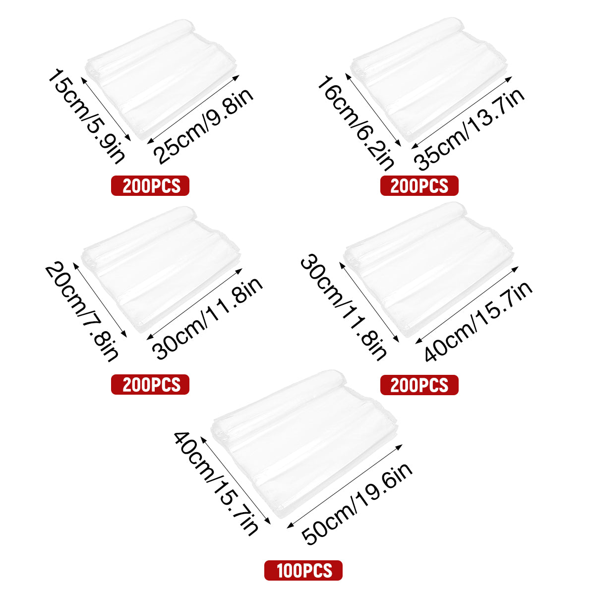 Food-Grade POF Heat Shrink Bags 100/200PCS for Vacuum Sealer Packaging