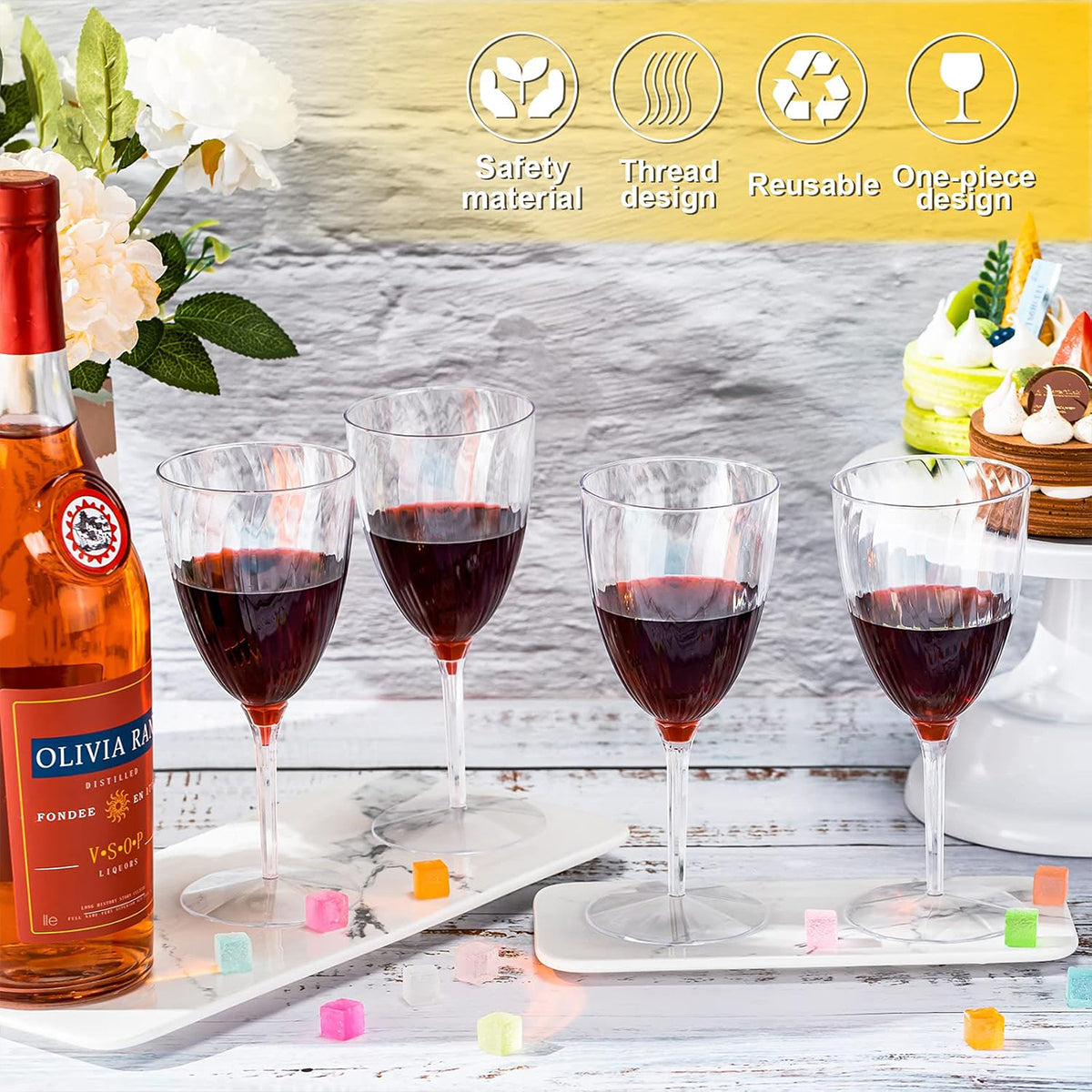 8pcs 210ml Plastic Twill Wine Glasses for Party Bar