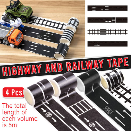 Cartoon Road Rail Transit Tape Sticker 4PCS