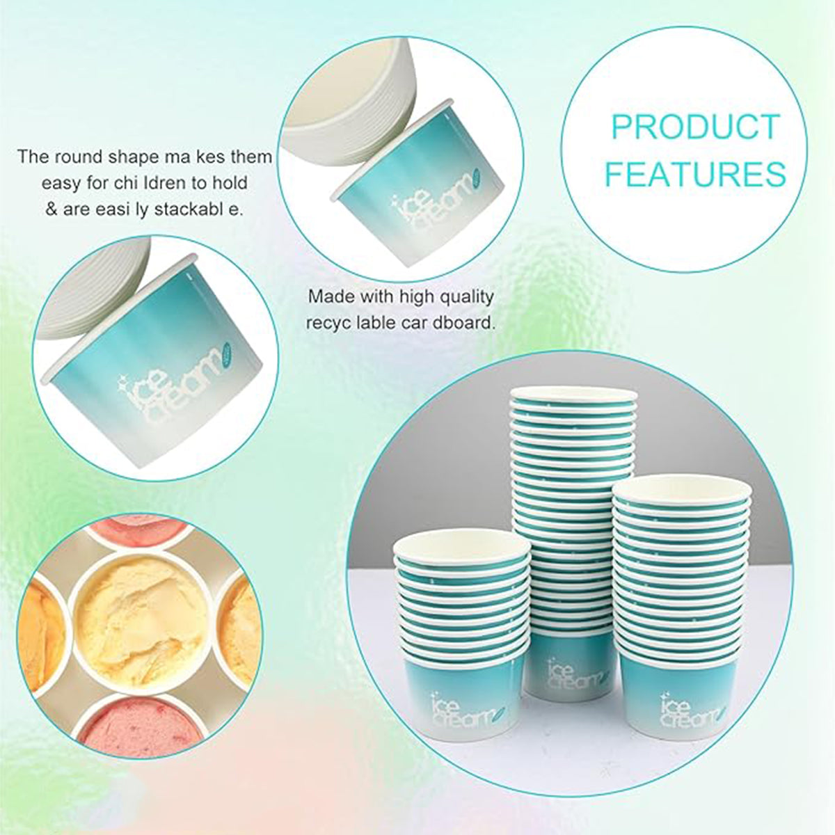 100PCS 4oz Ice Cream Paper Cups Food-Grade Waterproof Takeaway