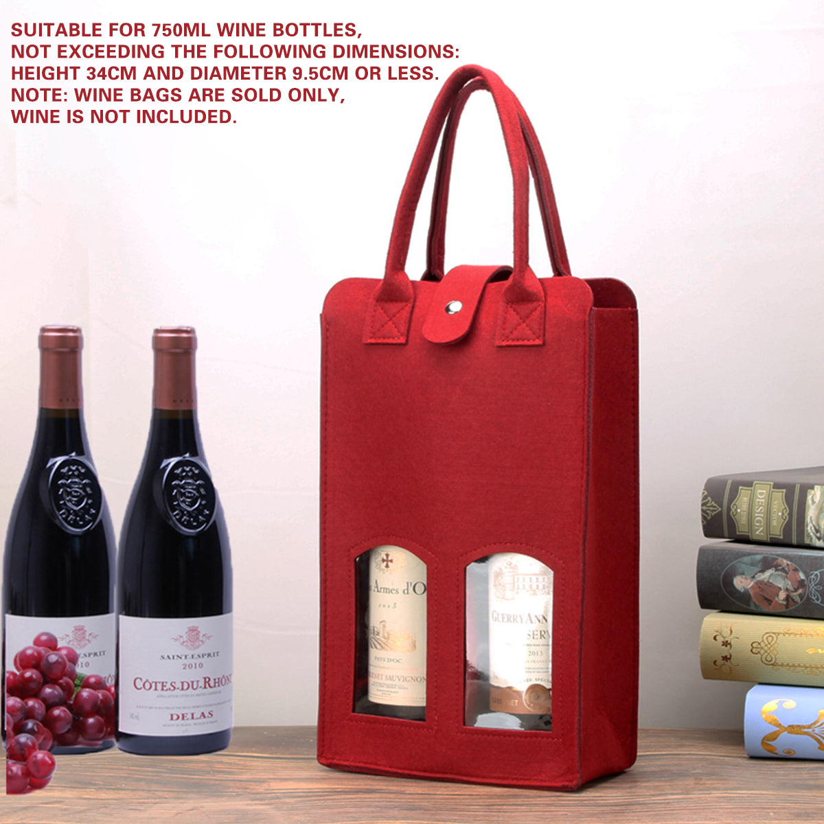 Double Bottle Felt Wine Gift Bag with Window and Handle for Wine Packaging