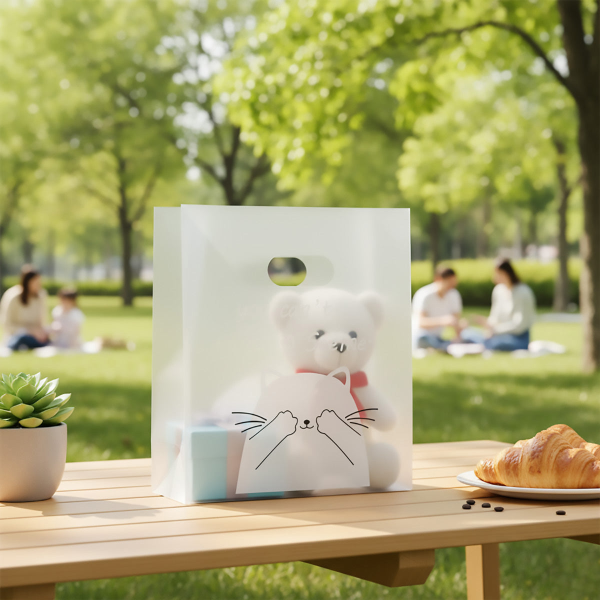 50PCS Frosted Plastic Gift Bags Reusable with Handle