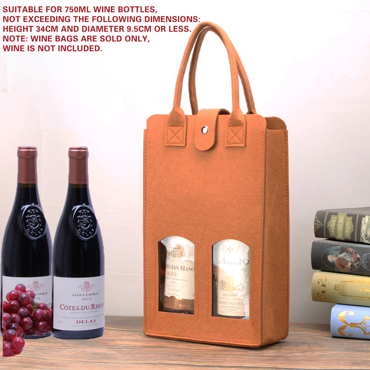 Double Bottle Felt Wine Gift Bag with Window and Handle for Wine Packaging