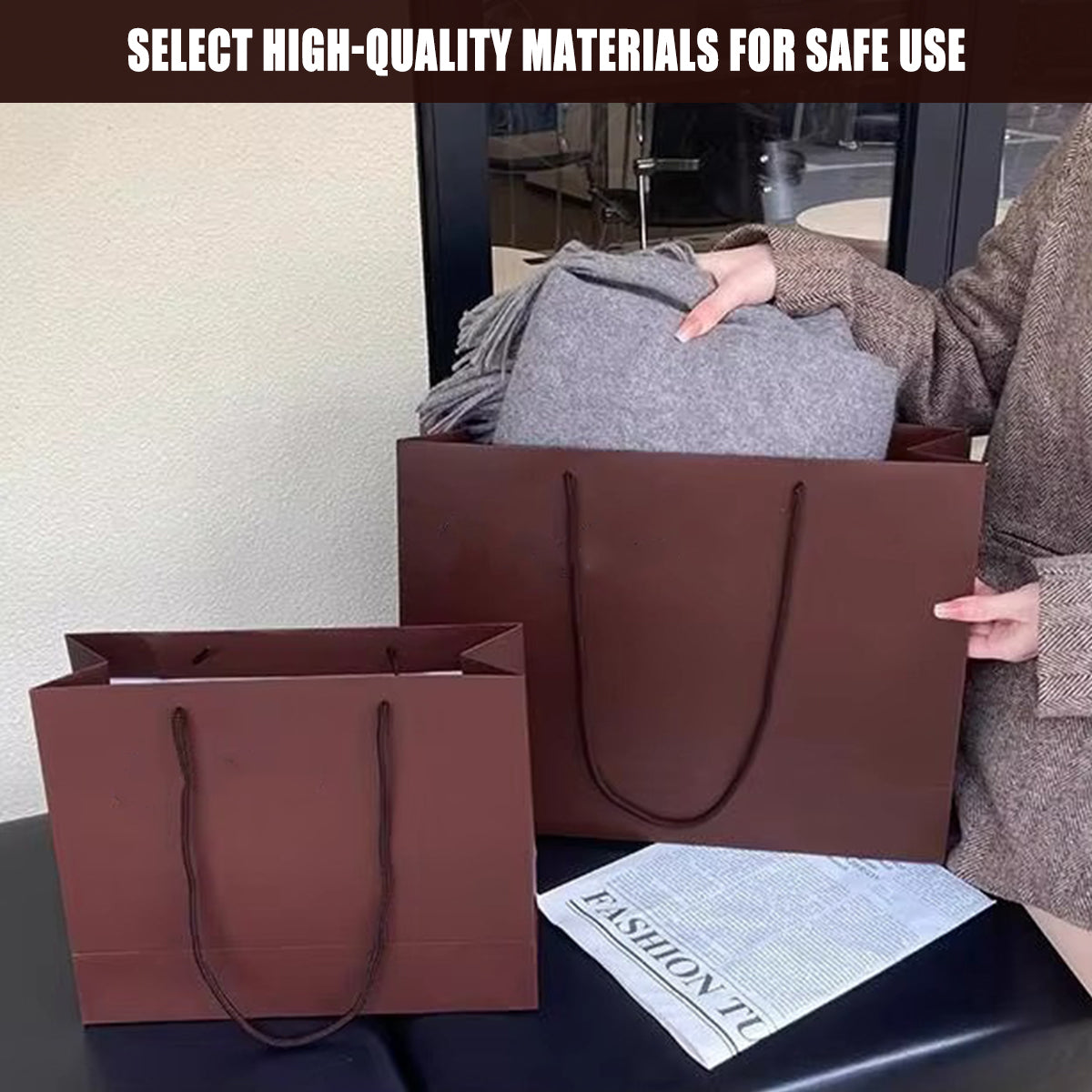 10PCS Clothing Gift Bags Durable Kraft Paper Shopping & Packaging