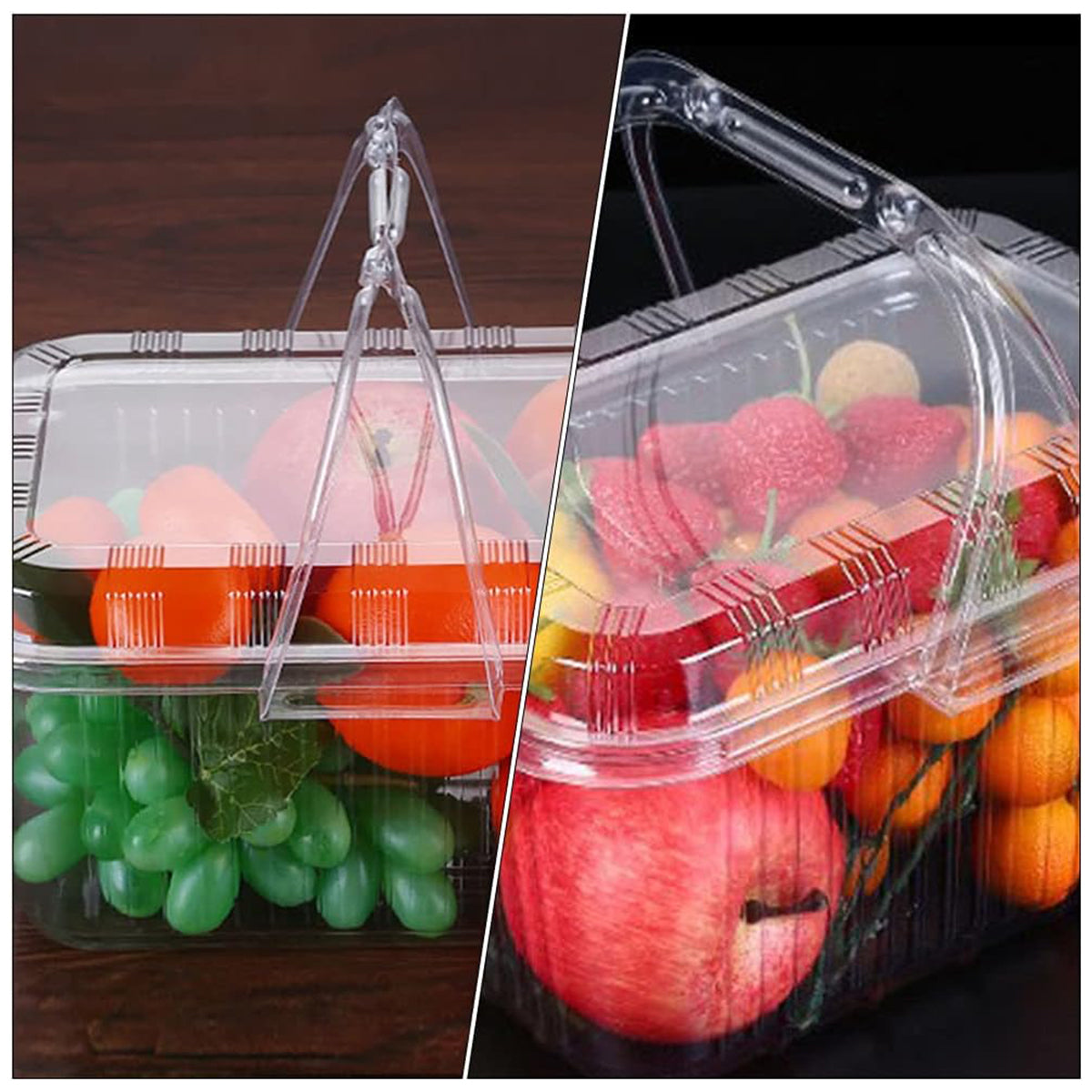 20pcs Transparent Plastic Fruit Boxes Handbasket Style