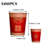 500PCS Double Happiness Printed Paper Cups Wedding Hot Cold Drink Cups