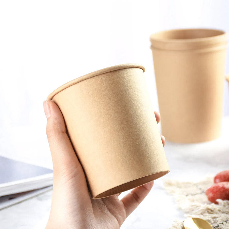 Disposable Kraft Paper Soup Bowls with Lids 100PCS