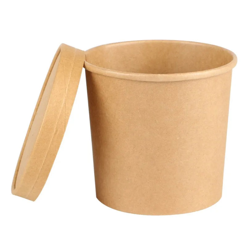 Disposable Kraft Paper Soup Bowls with Lids 100PCS