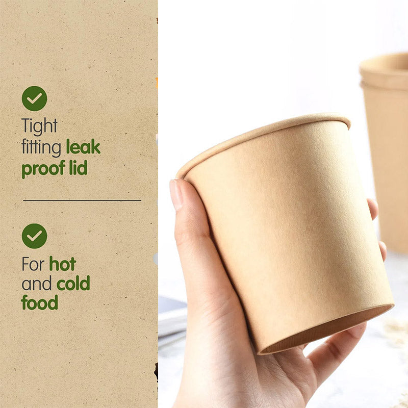 Disposable Kraft Paper Soup Bowls with Lids 100PCS