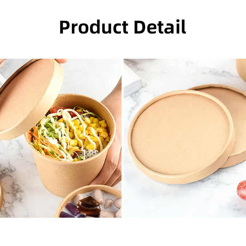 Disposable Kraft Paper Soup Bowls with Lids 100PCS