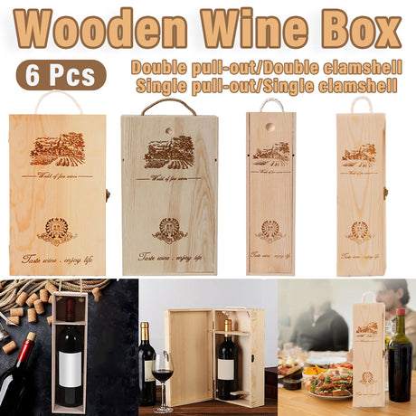 Red Wine Wooden Gift Box 6PCS Clamshell