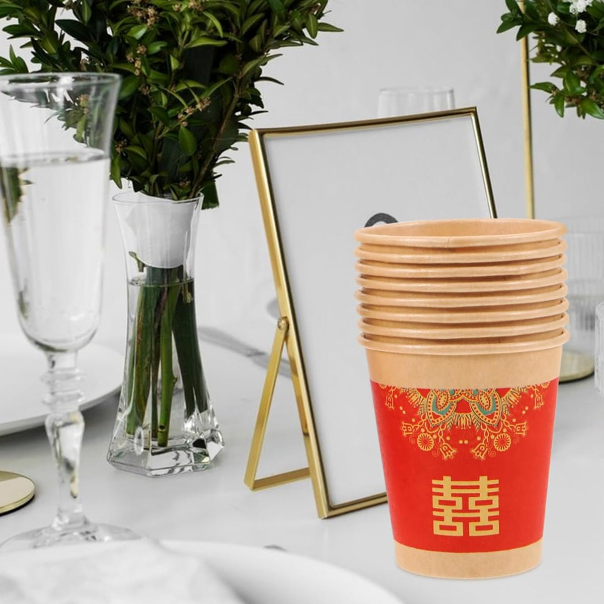 500PCS Double Happiness Printed Paper Cups Wedding Hot Cold Drink Cups