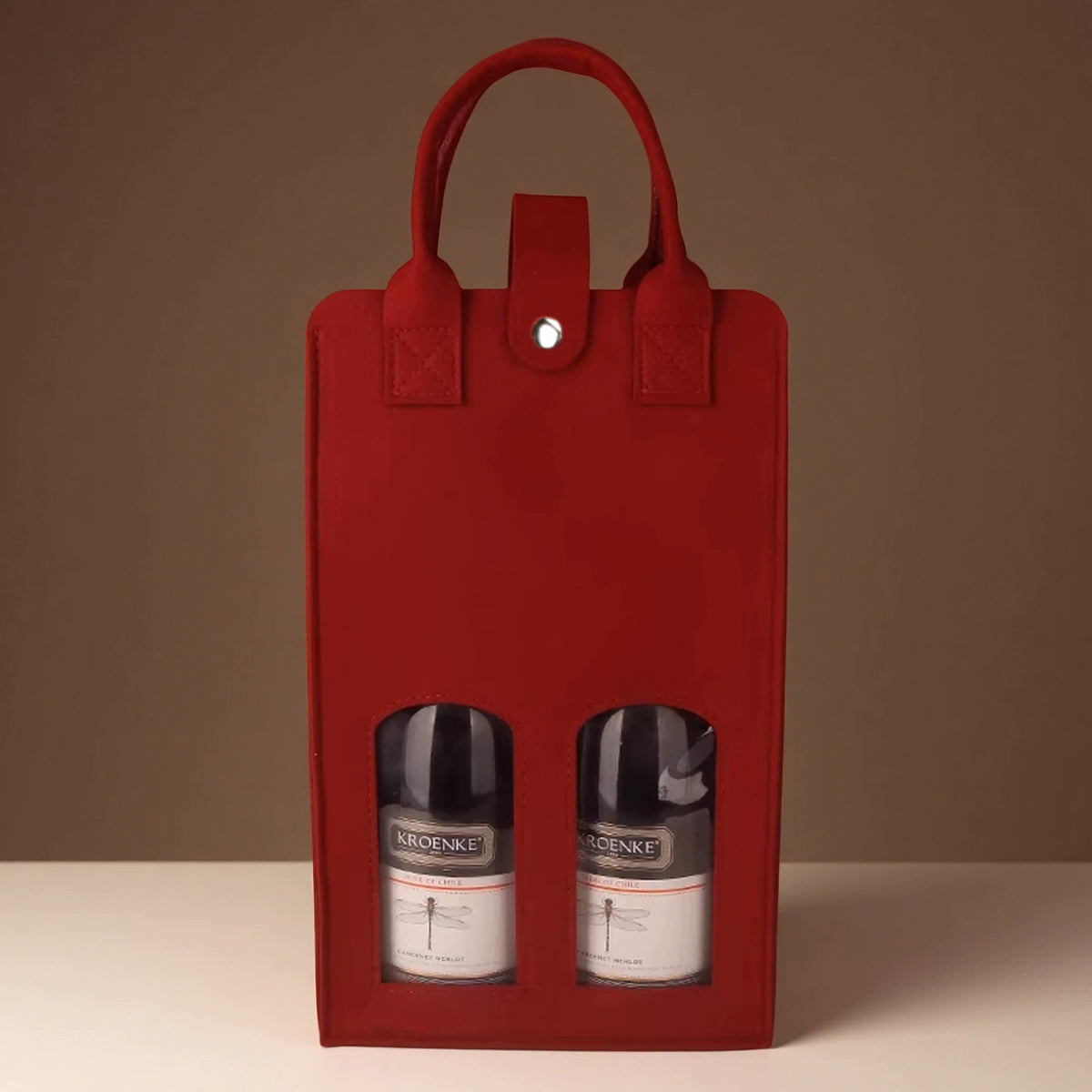 Double Bottle Felt Wine Gift Bag with Window and Handle for Wine Packaging