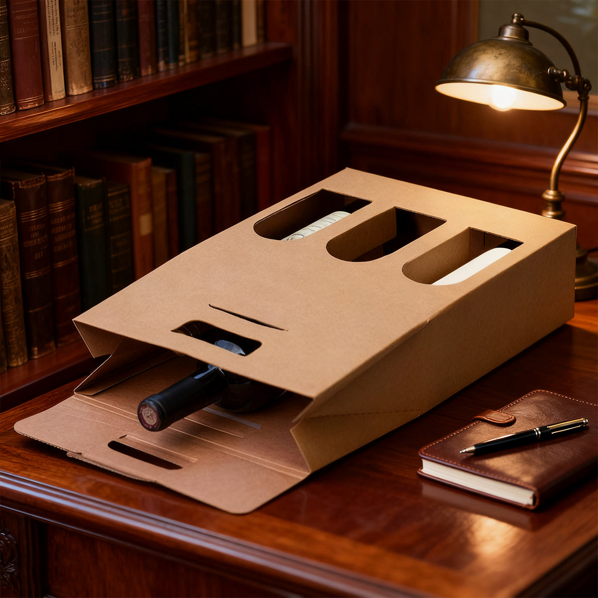 5PCS 3 Bottle Kraft Paper Wine Gift Boxes with Handle Packaging