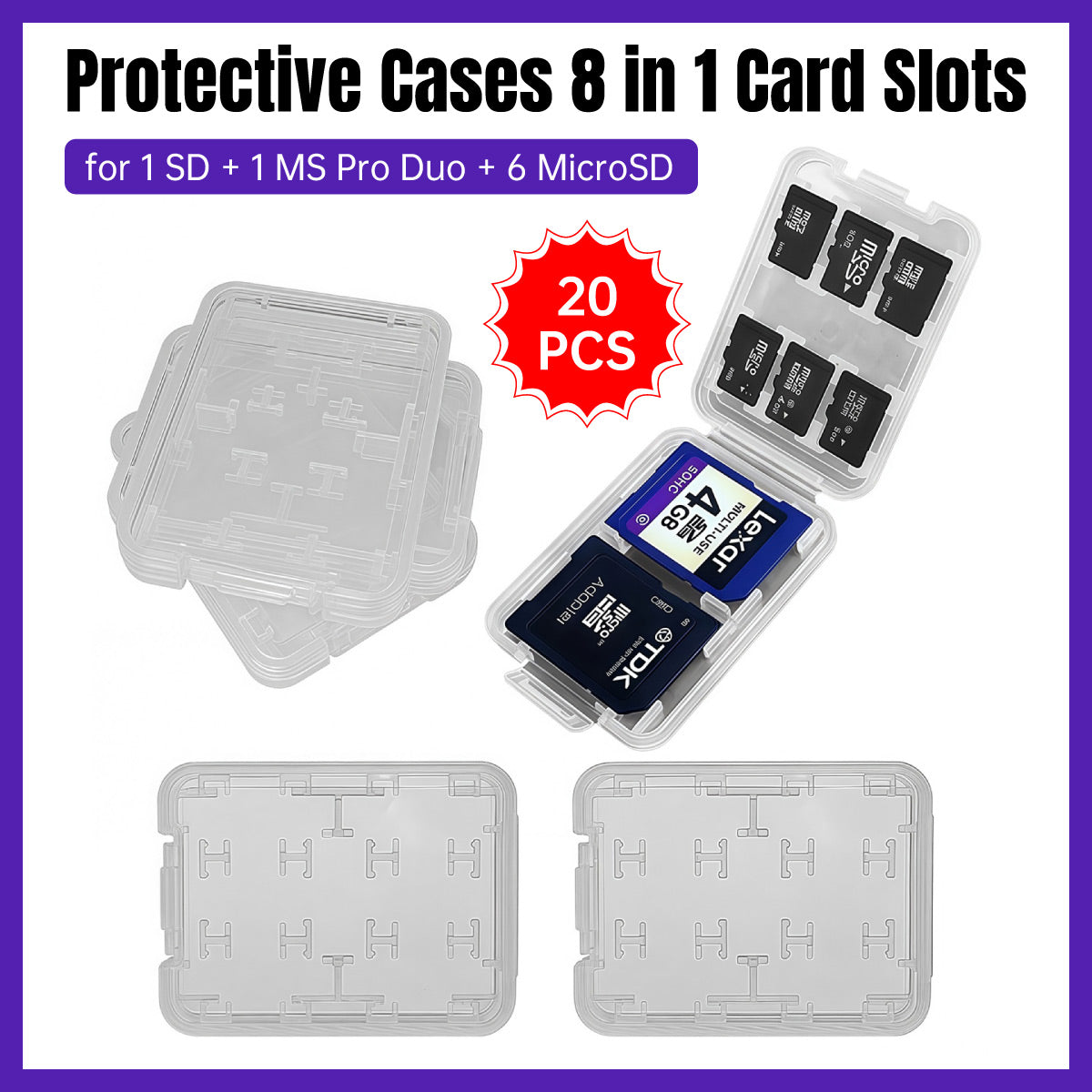 20 Pcs 8 in 1 Protective Case for Smartphones Camera Card Storage