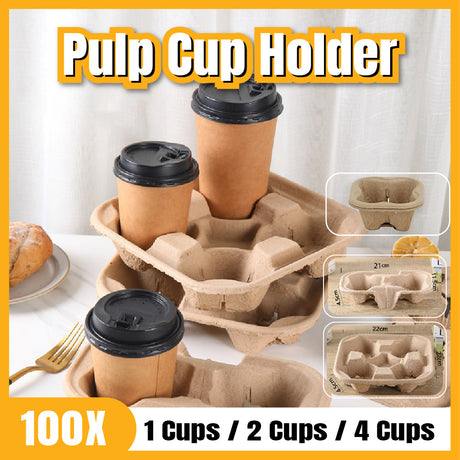 Cup Carry Tray 100PCS 2/4 Cup Holder Paper Pulp