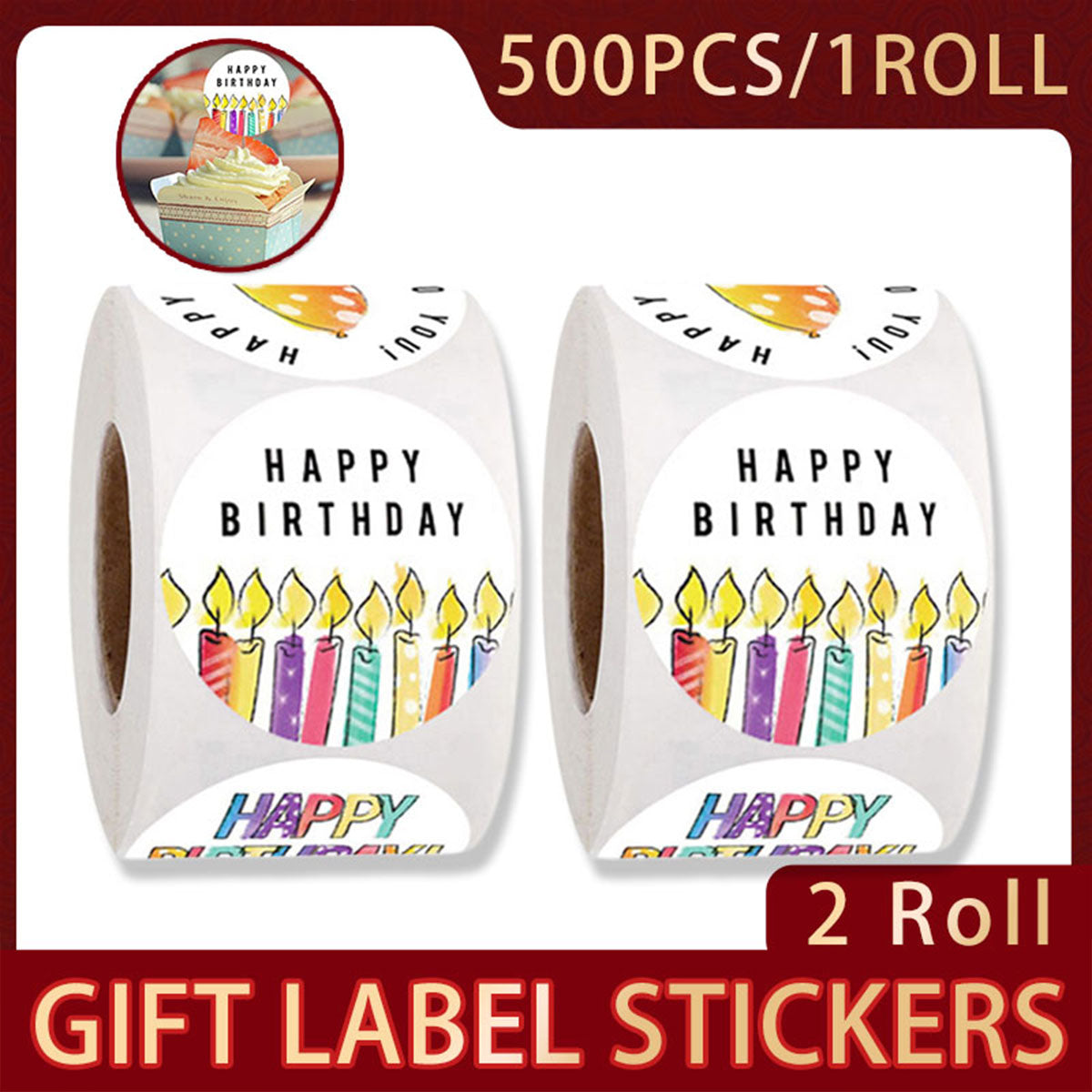 Happy Birthday Stickers Labels 2 Rolls