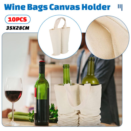10PCS Double Wine Bottle Canvas Gift Bags with Handles Reusable