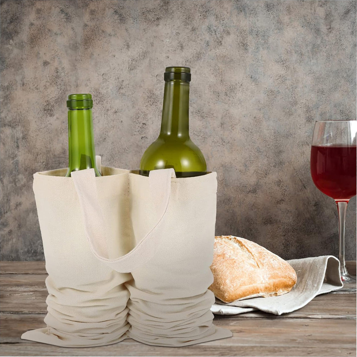 10PCS Double Wine Bottle Canvas Gift Bags with Handles Reusable