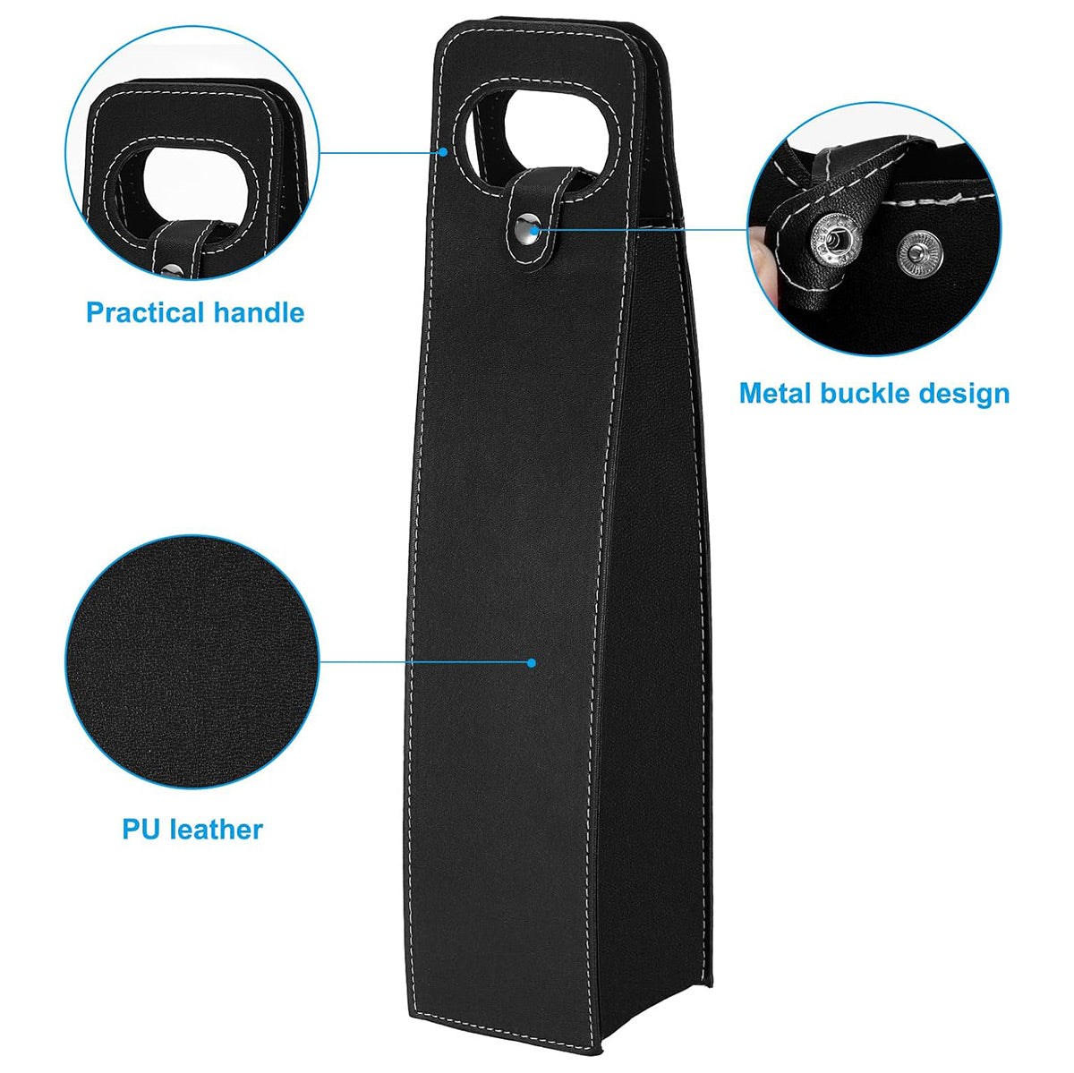 PU Leather Wine Tote Bag Single Double Bottle Foldable Carry Bag