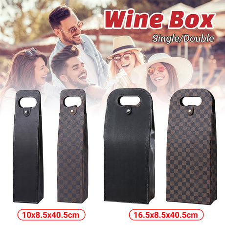 PU Leather Wine Tote Bag Single Double Bottle Foldable Carry Bag