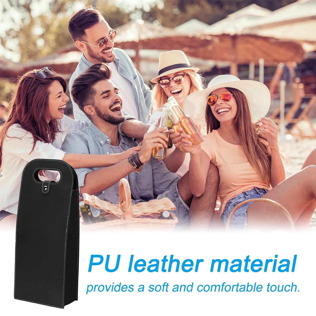 PU Leather Wine Tote Bag Single Double Bottle Foldable Carry Bag