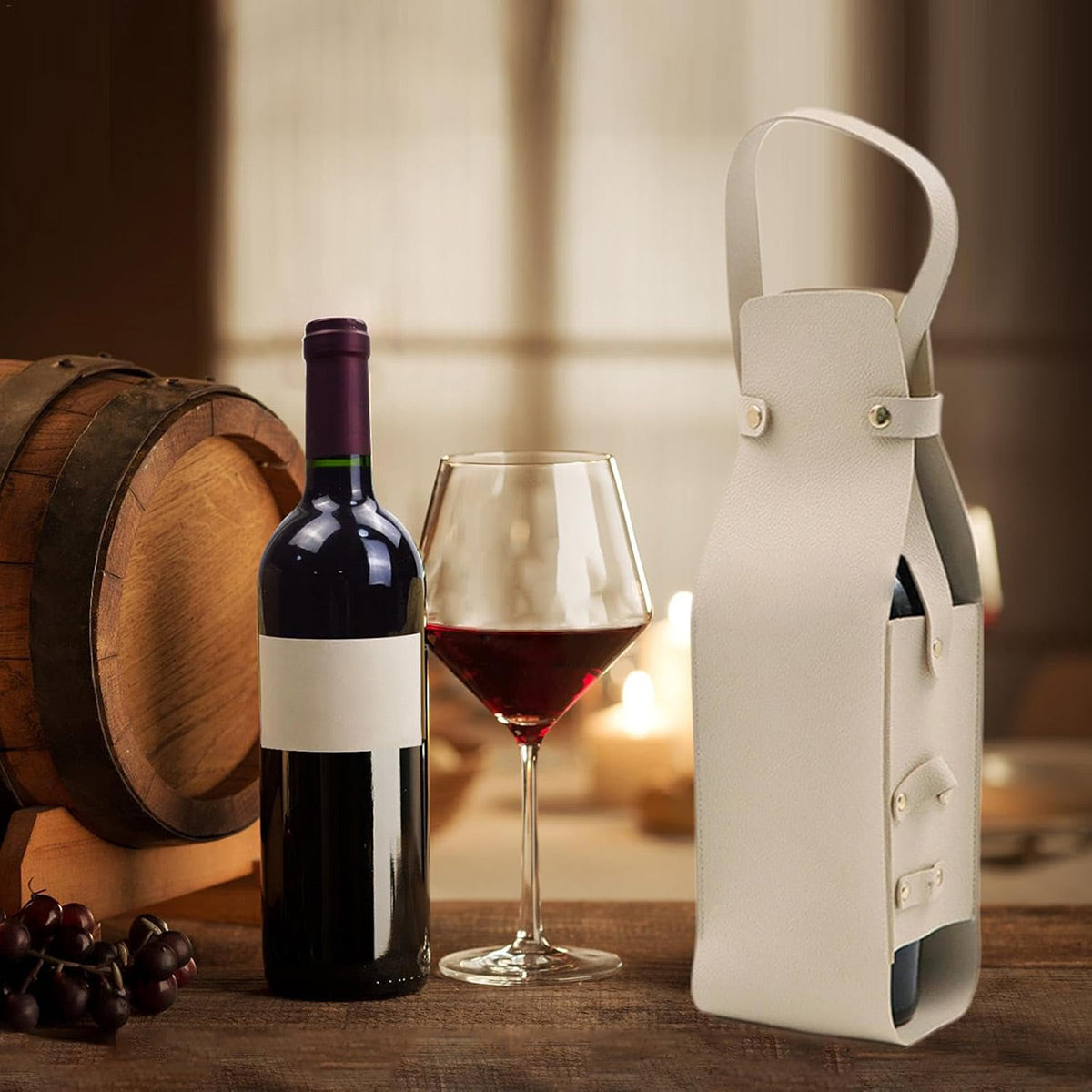 2PCS PU Leather Wine Tote Bag Portable Single Bottle Gift Carrier