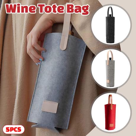 Felt Wine Tote Bag Single Bottle Carrier with Leather Handle