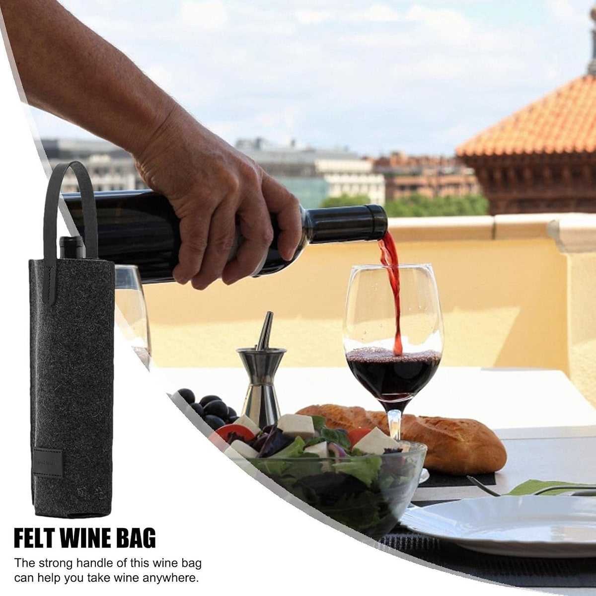 Felt Wine Tote Bag Single Bottle Carrier with Leather Handle