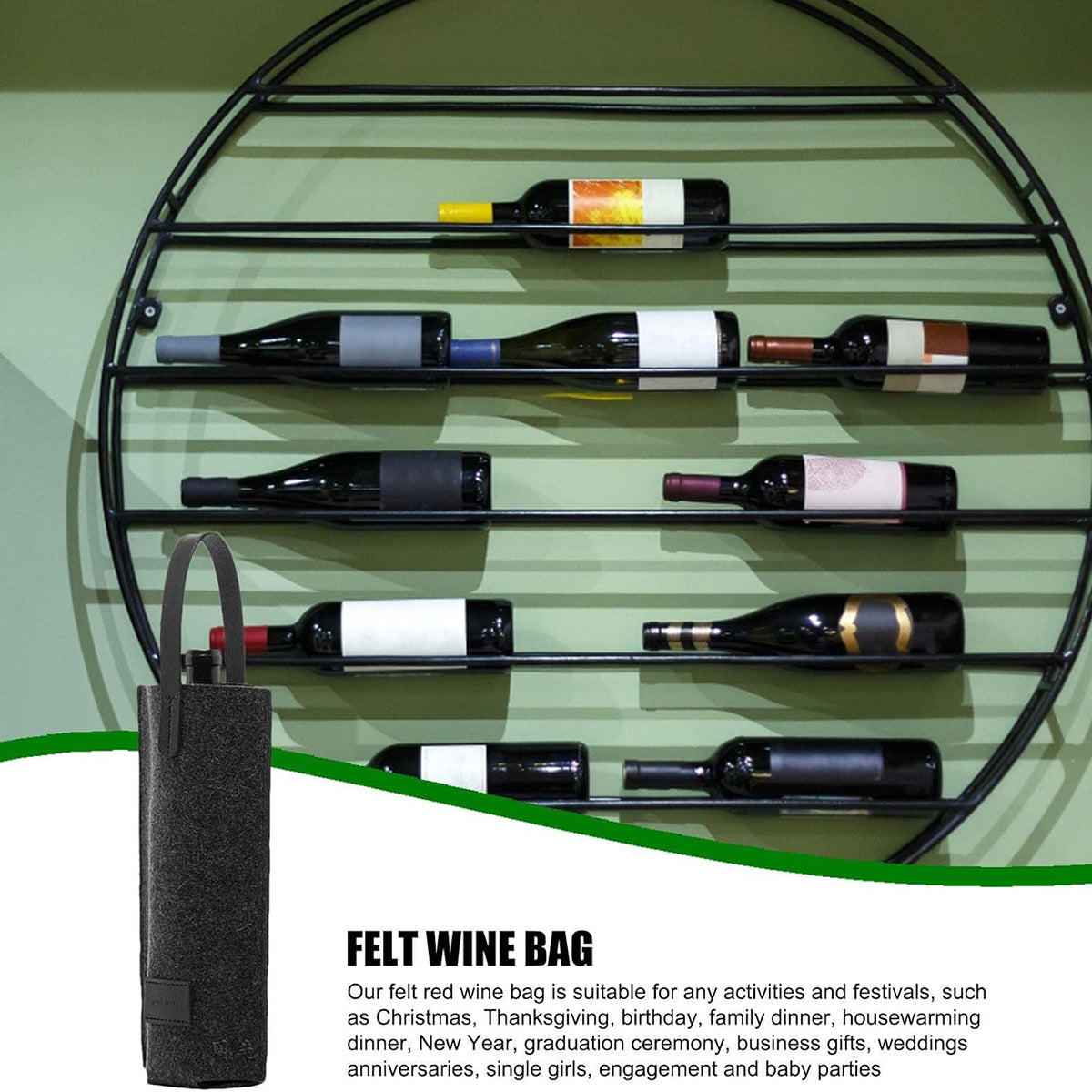 Felt Wine Tote Bag Single Bottle Carrier with Leather Handle