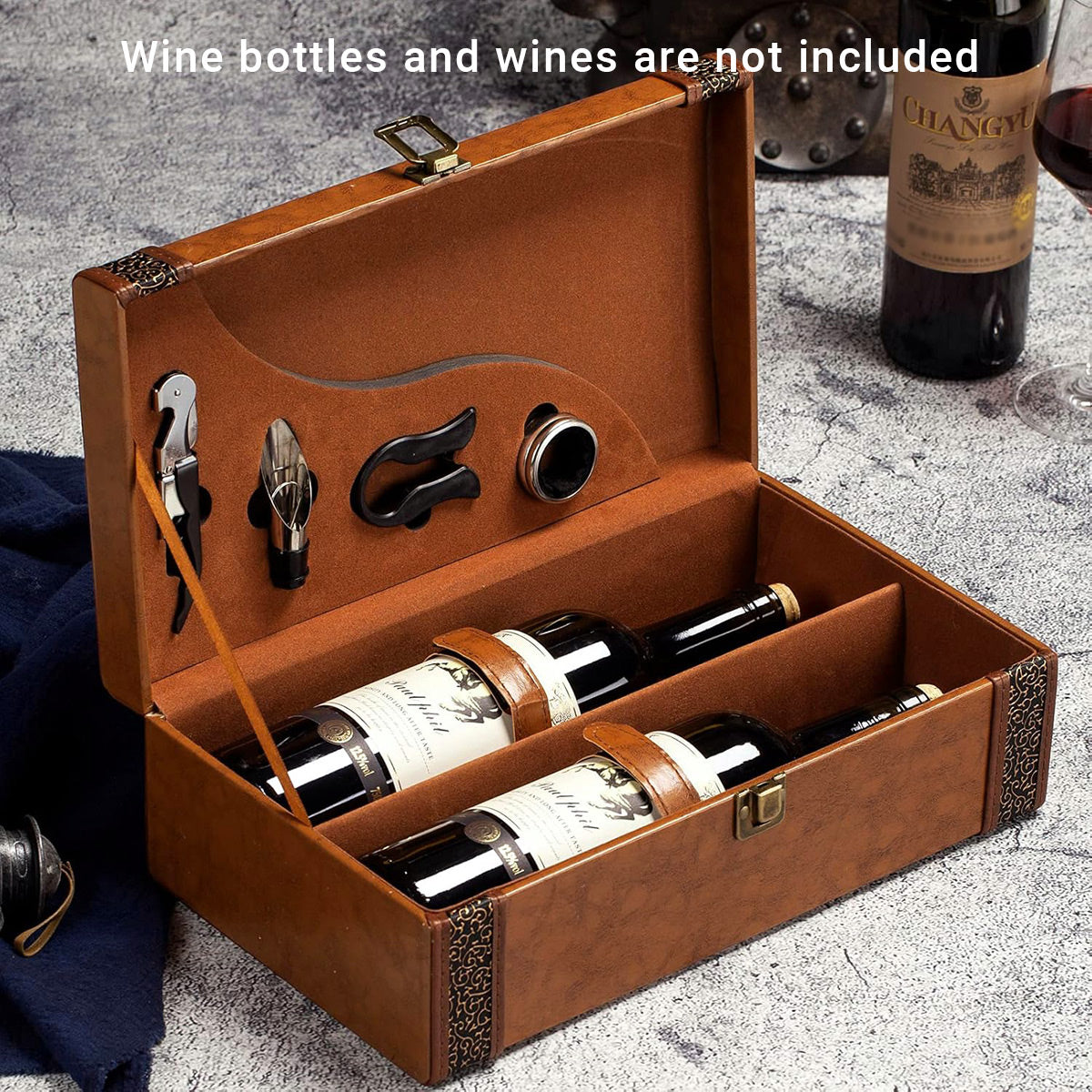Portable Wine Gift Box Single or Double Bottle with 4 Accessories