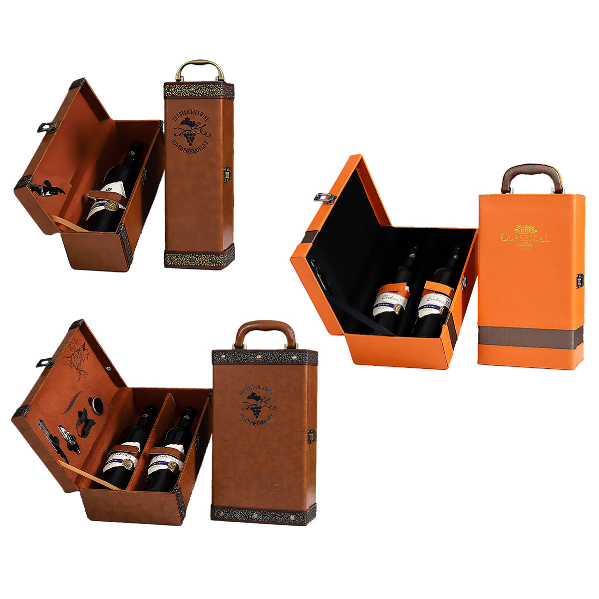 Portable Wine Gift Box Single or Double Bottle with 4 Accessories