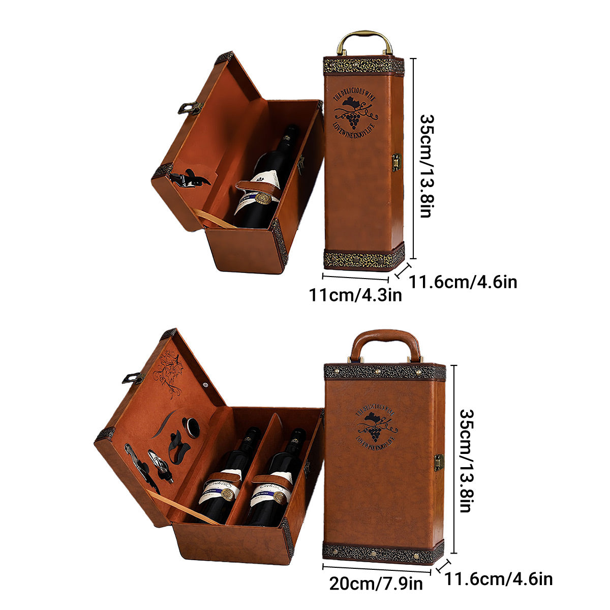 Portable Wine Gift Box Single or Double Bottle with 4 Accessories