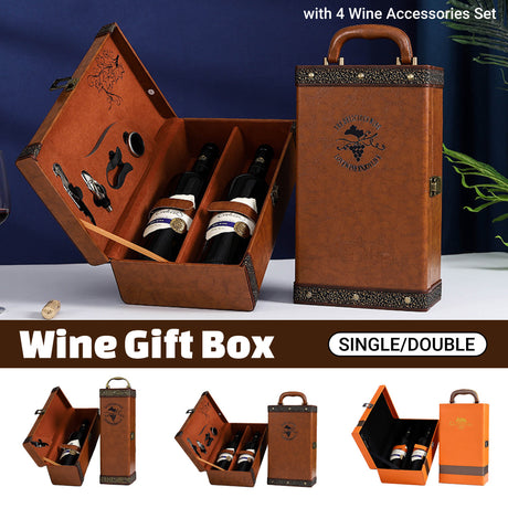 Portable Wine Gift Box Single or Double Bottle with 4 Accessories