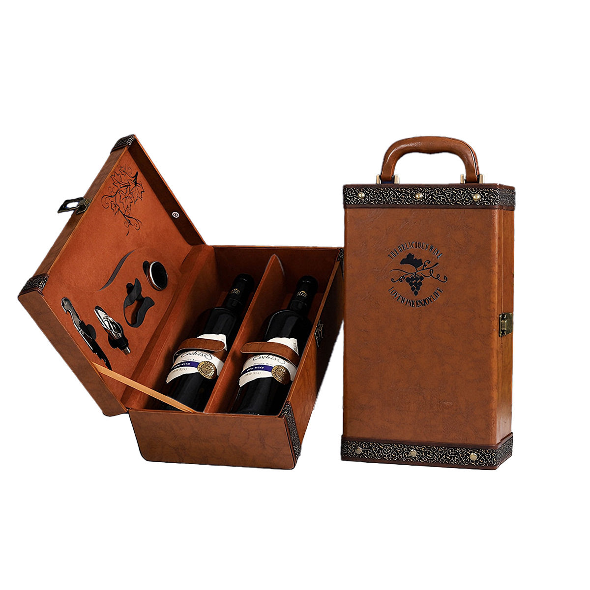 Portable Wine Gift Box Single or Double Bottle with 4 Accessories