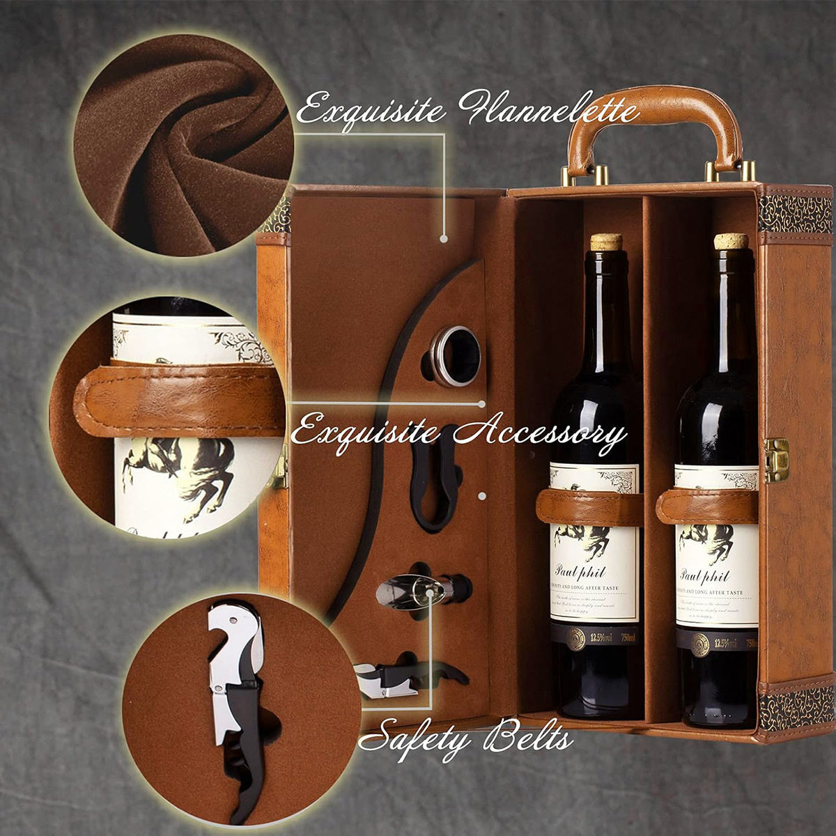 Portable Wine Gift Box Single or Double Bottle with 4 Accessories