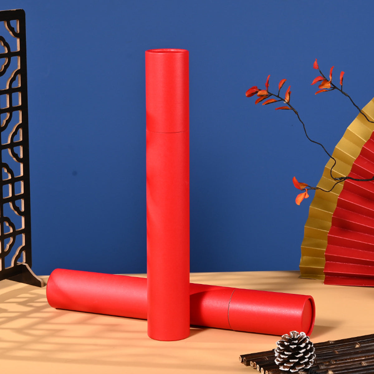 10PCS Red Cardboard Gift Wrap Paper Tubes 5.3x36.5cm