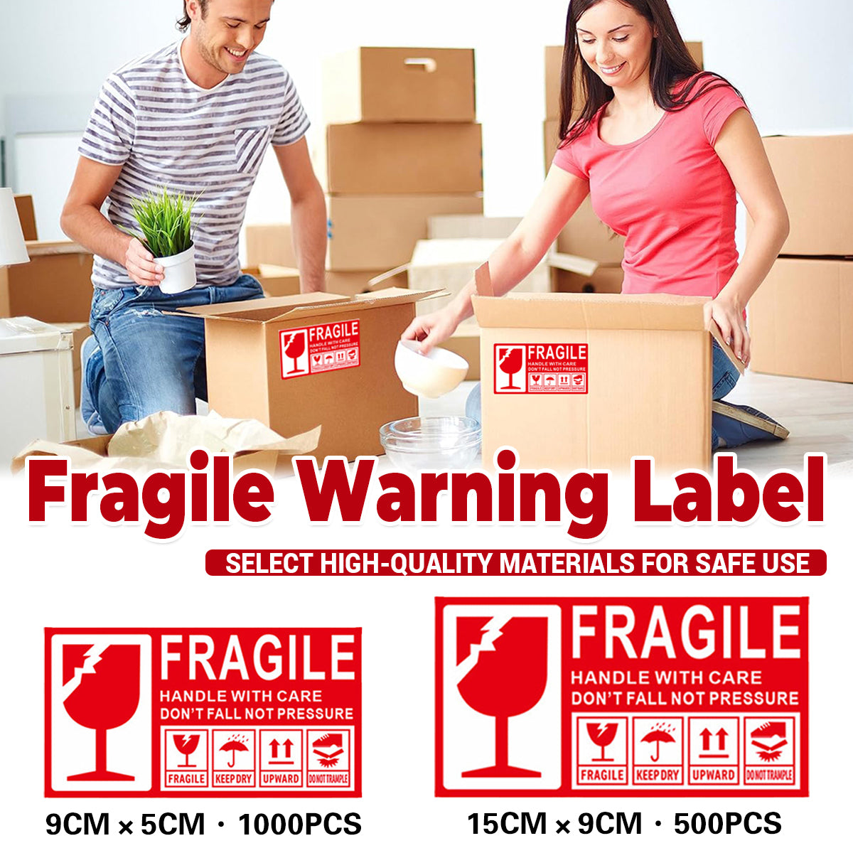 Fragile Warning Self-Adhesive Shipping Stickers Handle With Care Labels