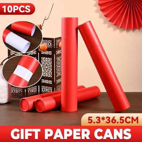 10PCS Red Cardboard Gift Wrap Paper Tubes 5.3x36.5cm