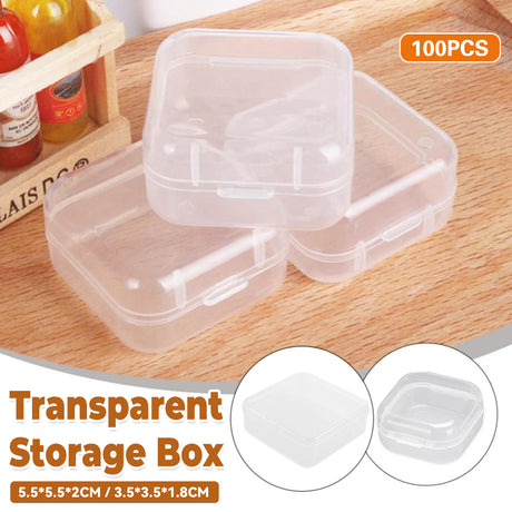 100PCS Clear Square Storage Boxes with Snap Lid for Small Parts Packaging