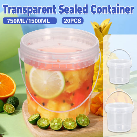 20PCS Food Grade Plastic Sealed Containers 750ml 1500ml Transparent Storage