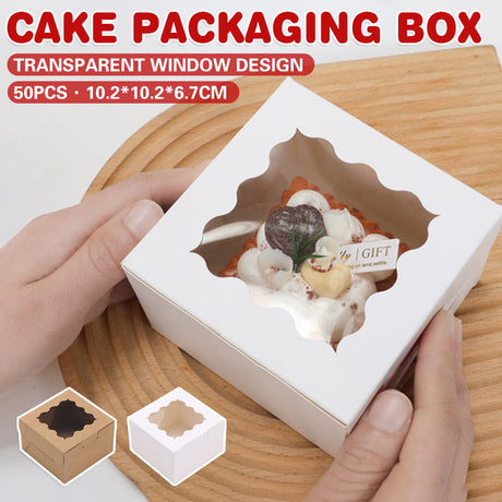 50PCS Cake Packaging Boxes with Transparent Window Durable